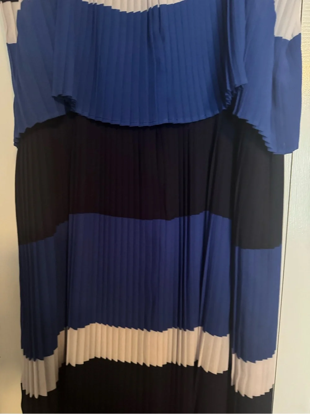 Michael Kors Blue & White Striped Pleated Midi Dress